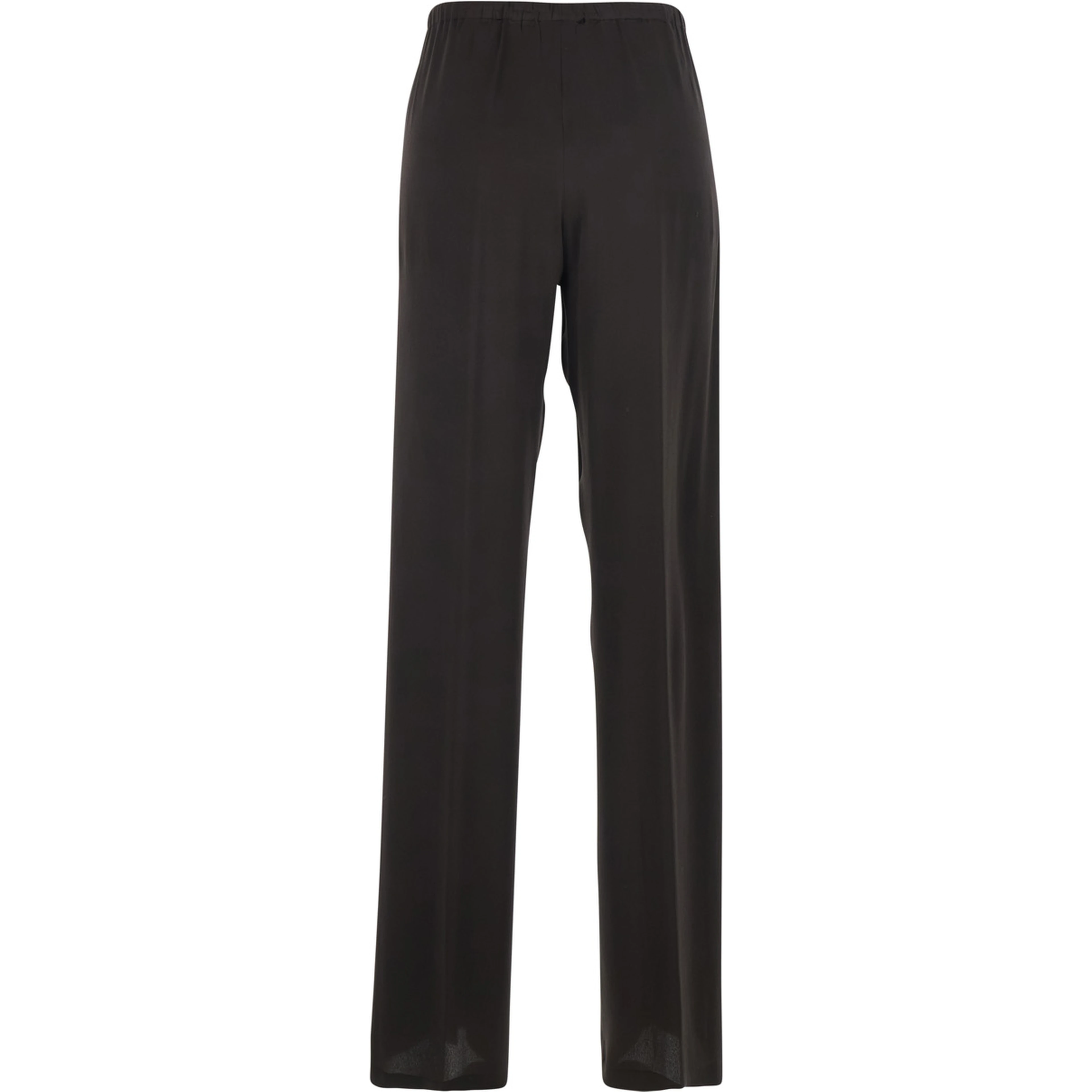 Brown Silk Blend Pants with Elastic Waist and Drawstring for Women