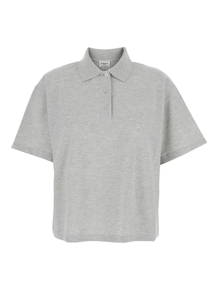 Grey Short Sleeve Polo in Cotton Man