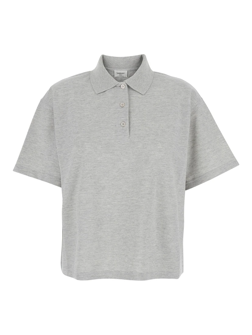 Grey Short Sleeve Polo in Cotton Man