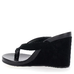 ROUND WEDGE Black Wedges with Round Heel in Leather for Women