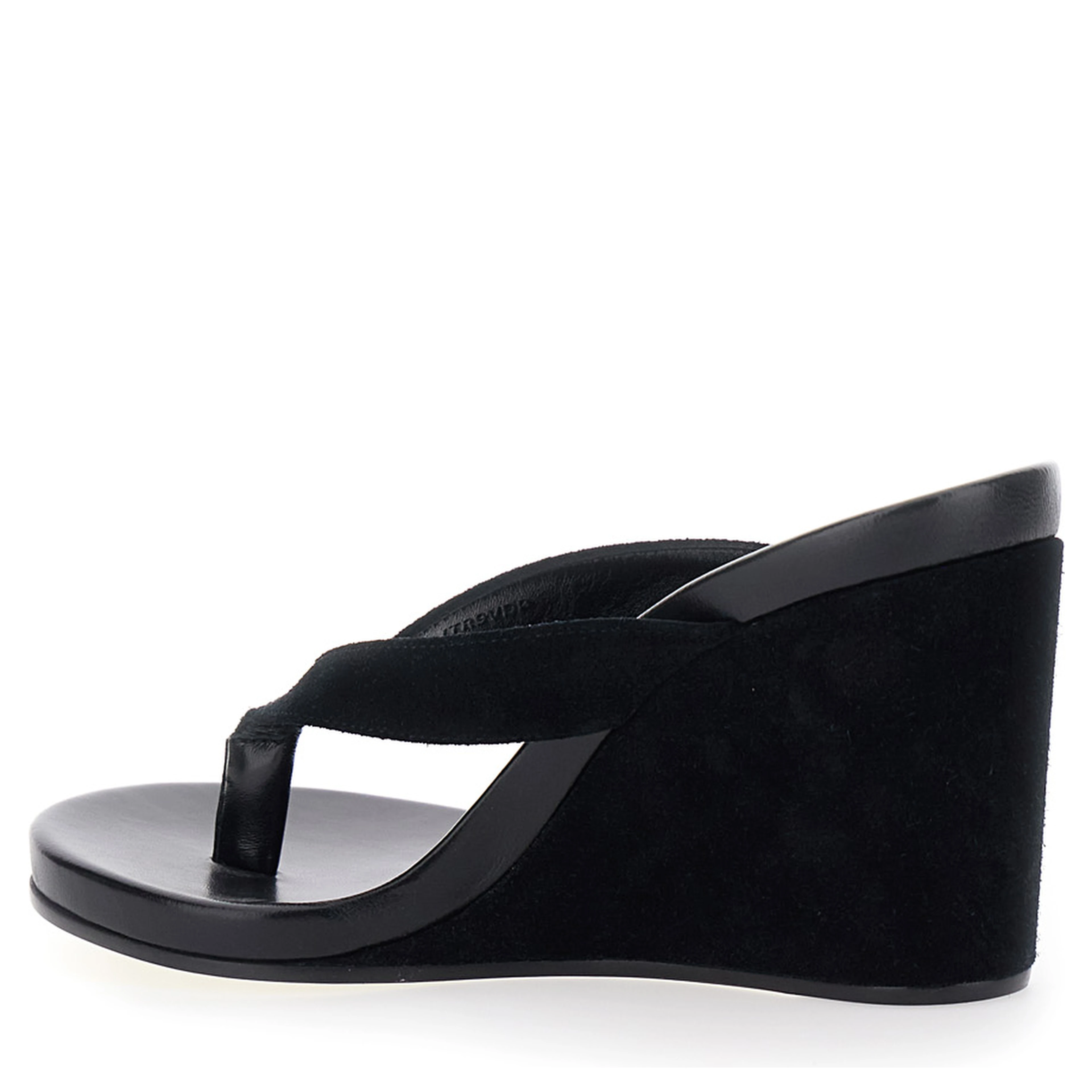 ROUND WEDGE Black Wedges with Round Heel in Leather for Women
