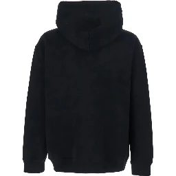 Black Hooded Sweatshirt with Drawstring and Front Logo in Cotton for Men