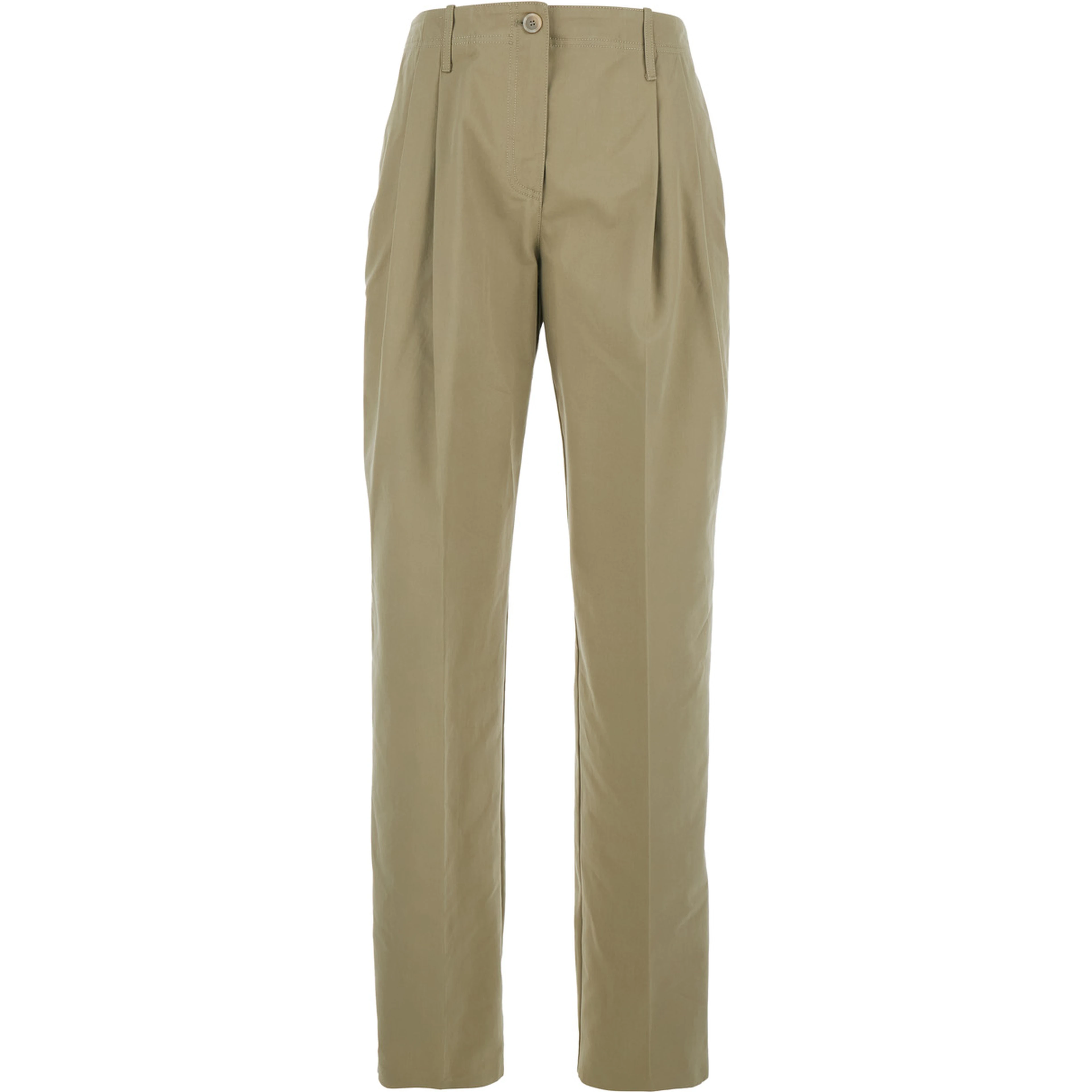 High-Waisted Pants with Belt Loops in Beige Cotton for Women