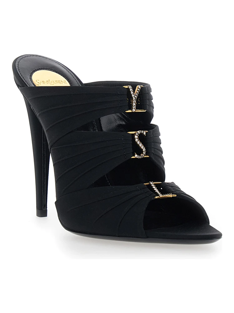 EMILIE Black Heeled Sandals with Cassandre Plate on the Front in Leather Woman alternative