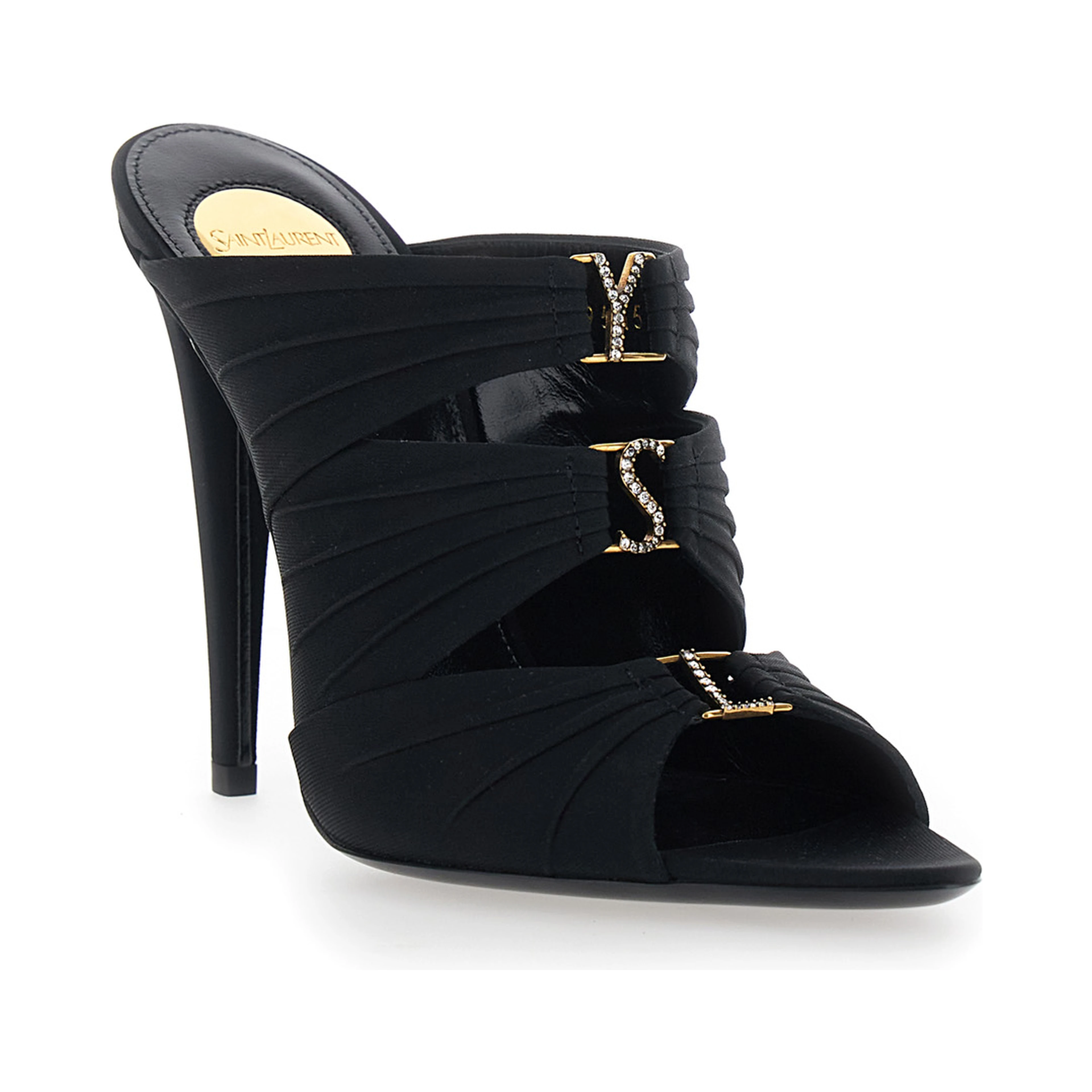 EMILIE Black Heeled Sandals with Cassandre Plate on the Front in Leather Woman