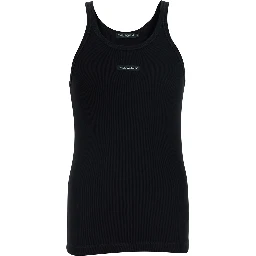 Black Sleeveless Top with Round Neck and Logo Patch on the Front in Cotton for Men