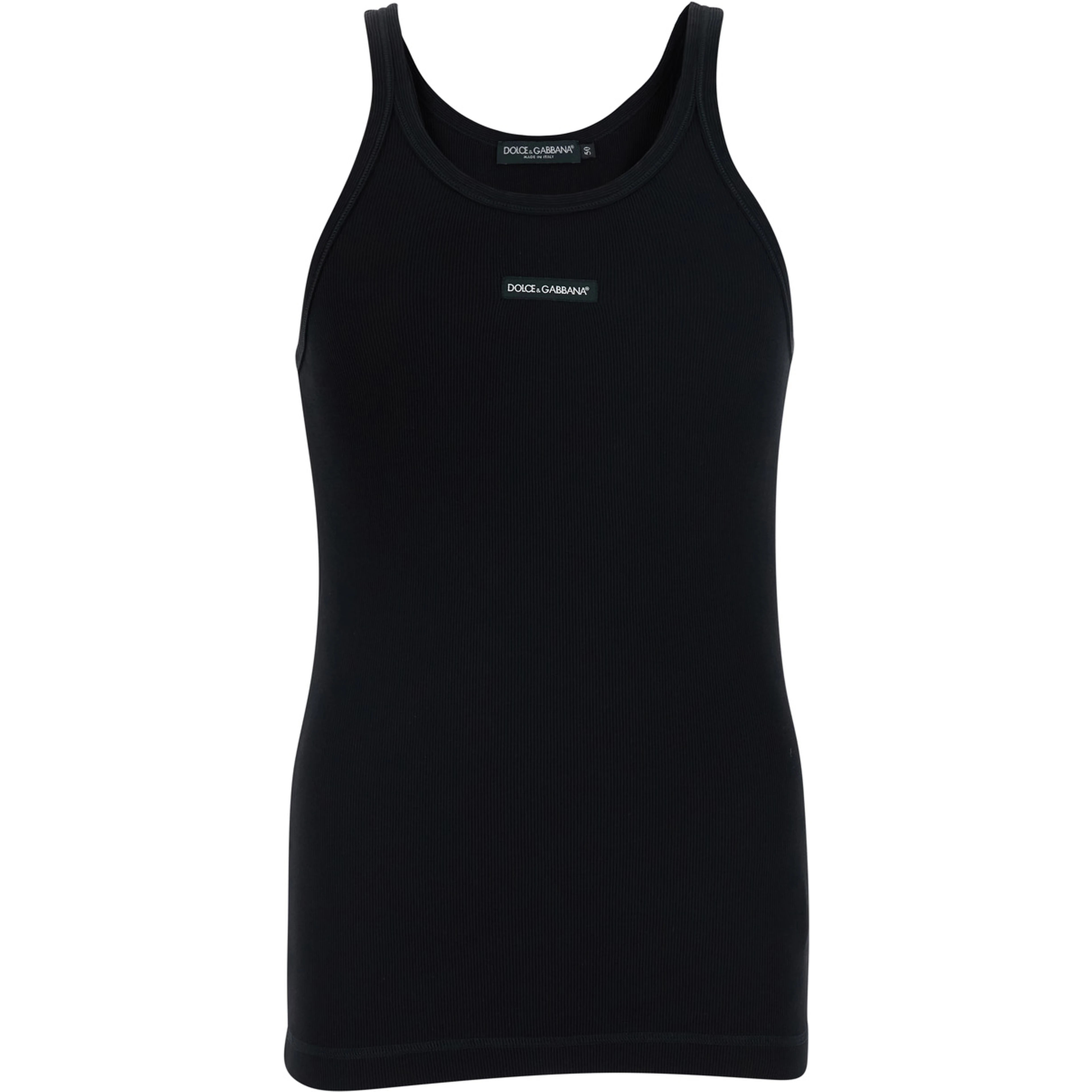Black Sleeveless Top with Round Neck and Logo Patch on the Front in Cotton for Men