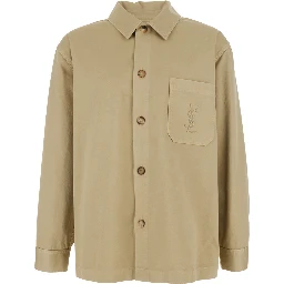 Beige Shirt with Classic Collar and Cassandre Embroidery on the Front in Cotton for Men