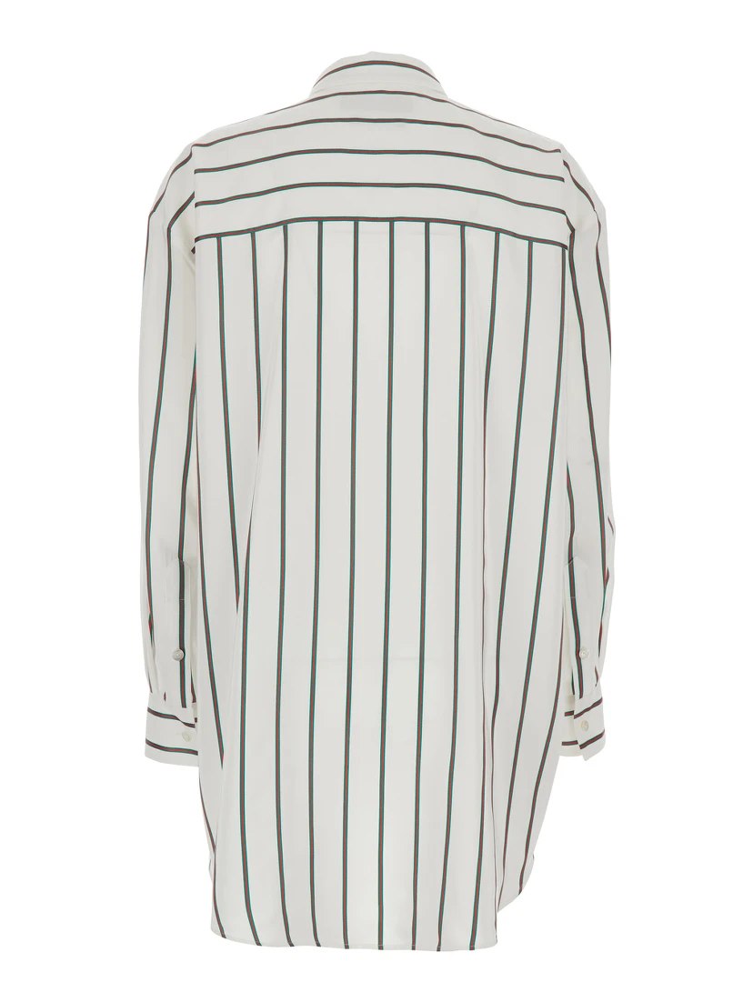 White Shirt with Classic Collar and All-Over Web Motif In Jacquard Silk for Women