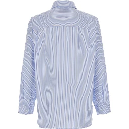 Light Blue Long-Sleeved Shirt with Classic Collar and Striped Motif in Cotton for Men