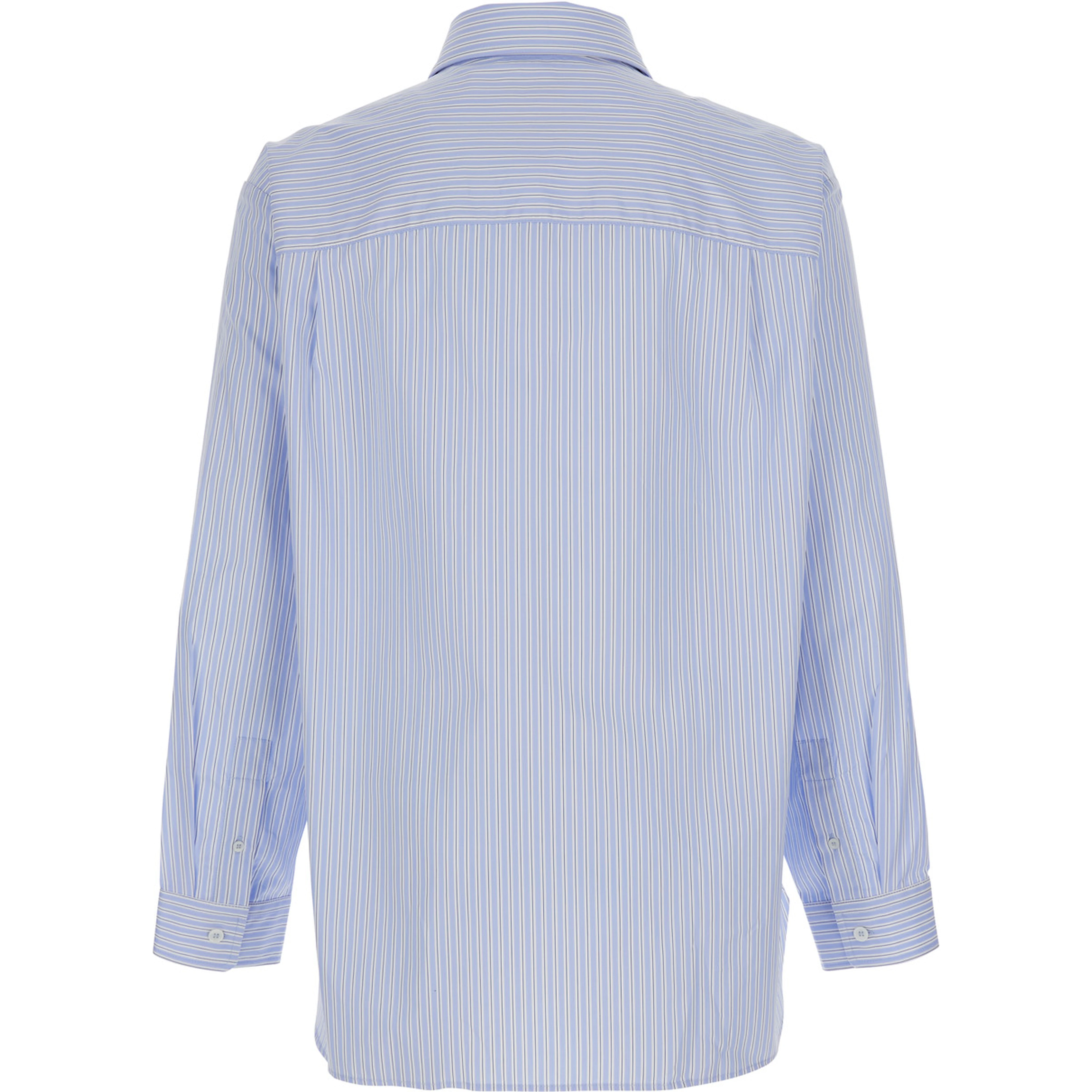 Light Blue Long-Sleeved Shirt with Classic Collar and Striped Motif in Cotton for Men