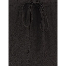 Brown Silk Blend Pants with Elastic Waist and Drawstring for Women