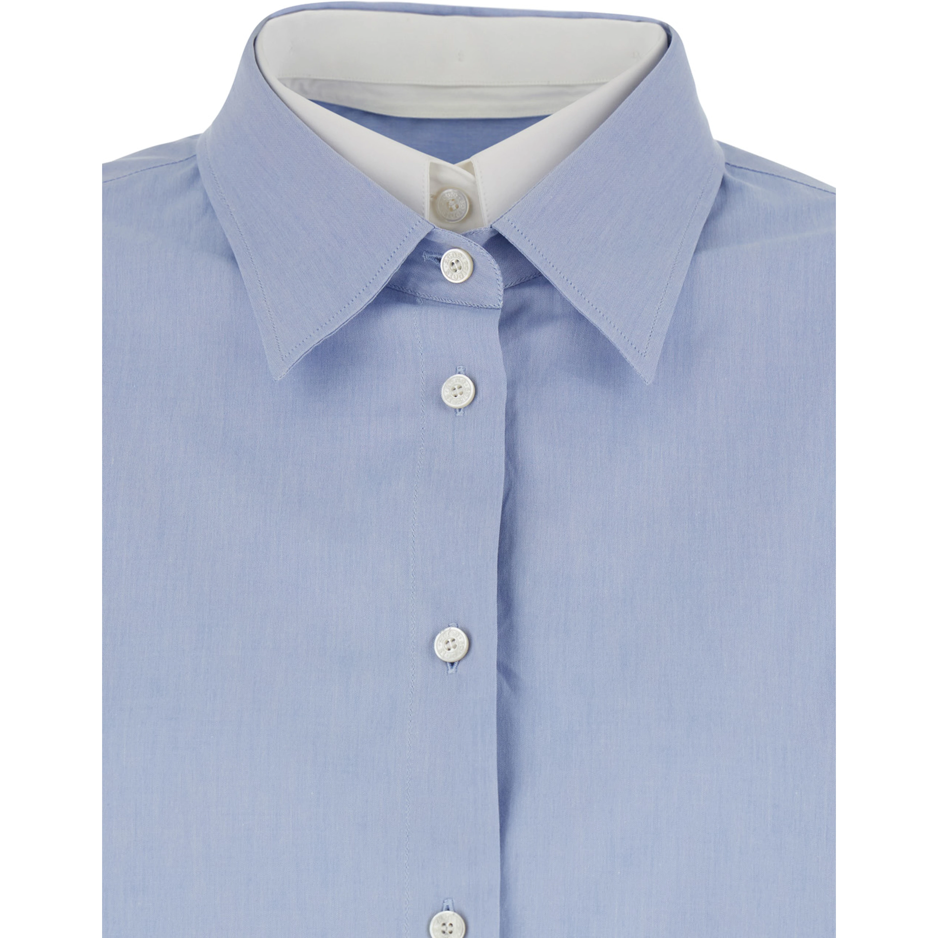 Blue Shirt SITARA MELANGE COTTON SHIRTING with Classic Collar and Long Sleeves in Cotton for Women