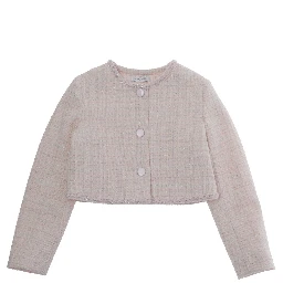 Pink Jacket with Round Neck and Tweed Effect Design in Cotton Blend for Girls