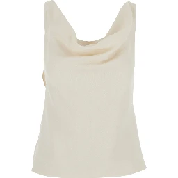 White Top with Draped Neckline in Viscose Blend for Women