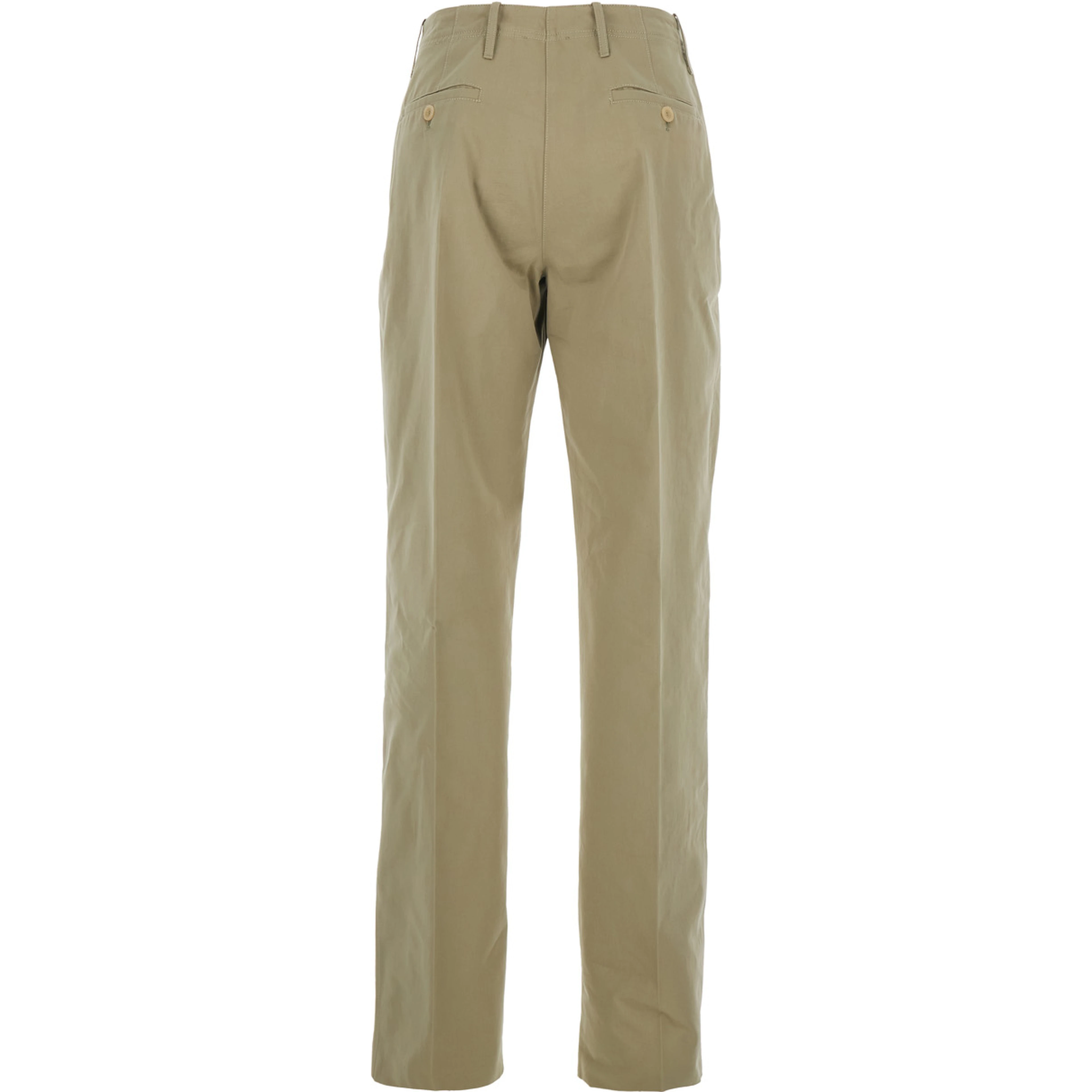High-Waisted Pants with Belt Loops in Beige Cotton for Women