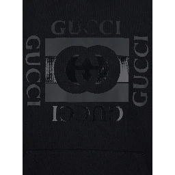 Black Hooded Sweatshirt with Drawstring and Front Logo in Cotton for Men