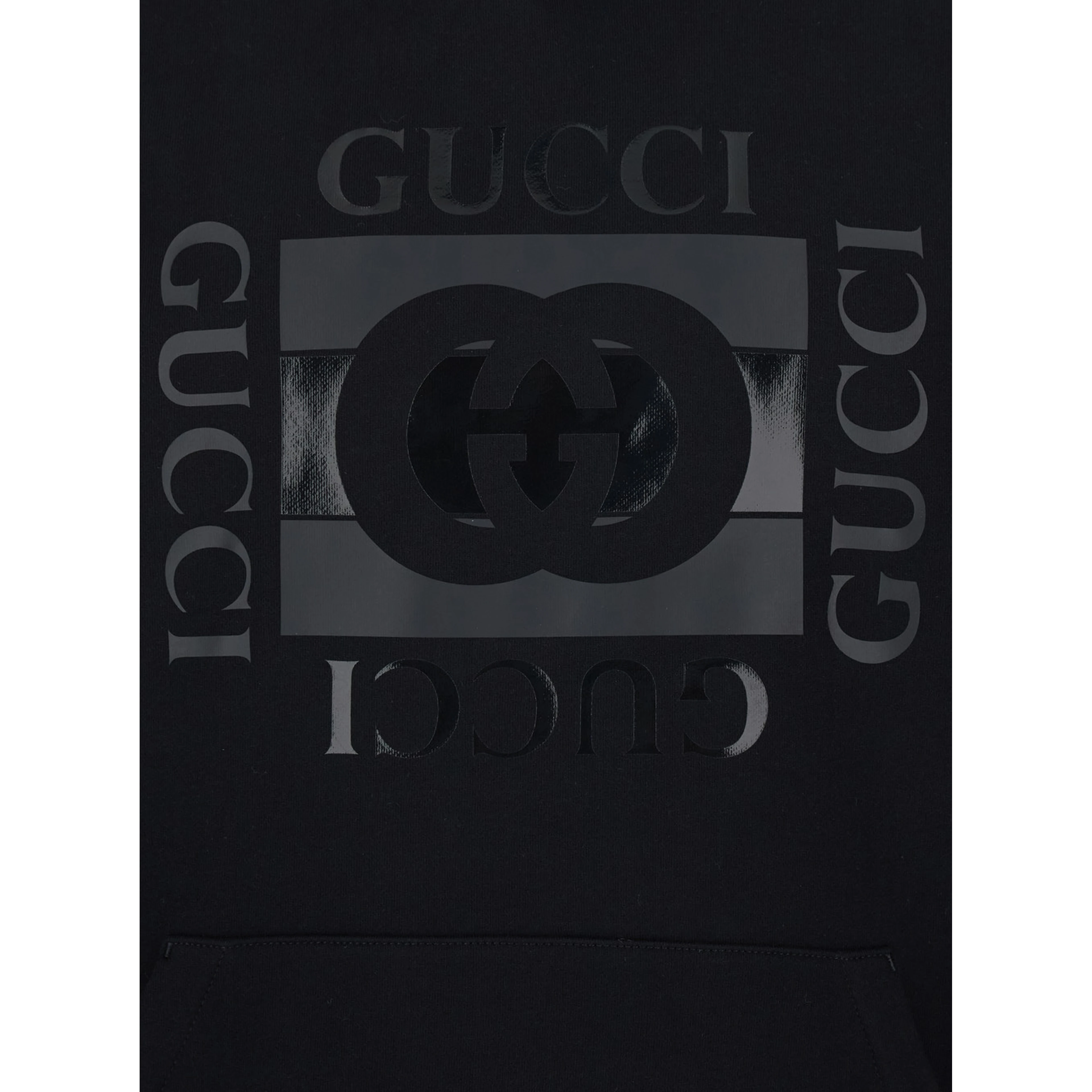 Black Hooded Sweatshirt with Drawstring and Front Logo in Cotton for Men