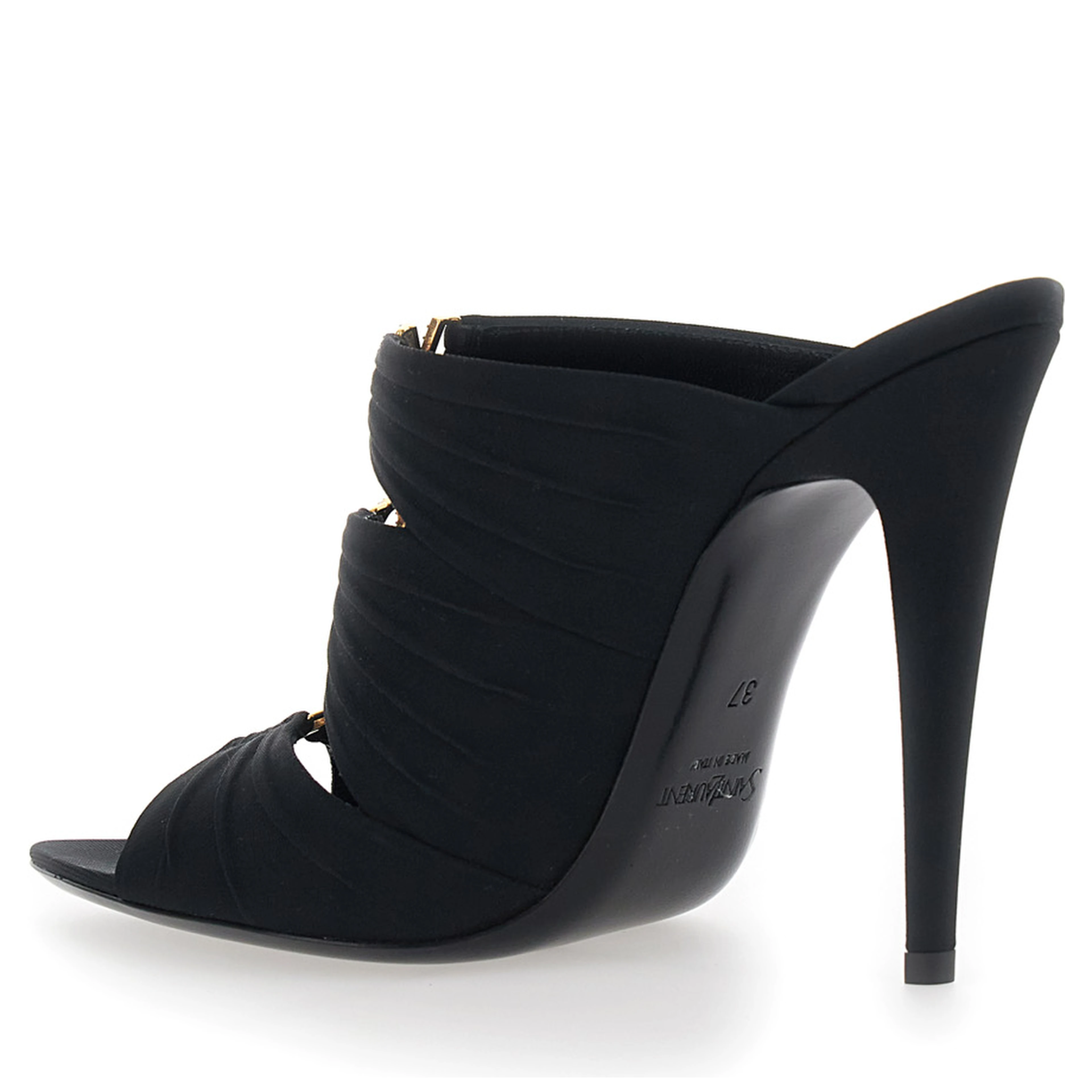 EMILIE Black Heeled Sandals with Cassandre Plate on the Front in Leather Woman