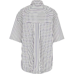 White Shirt with classic collar and all-over striped pattern in cotton for women