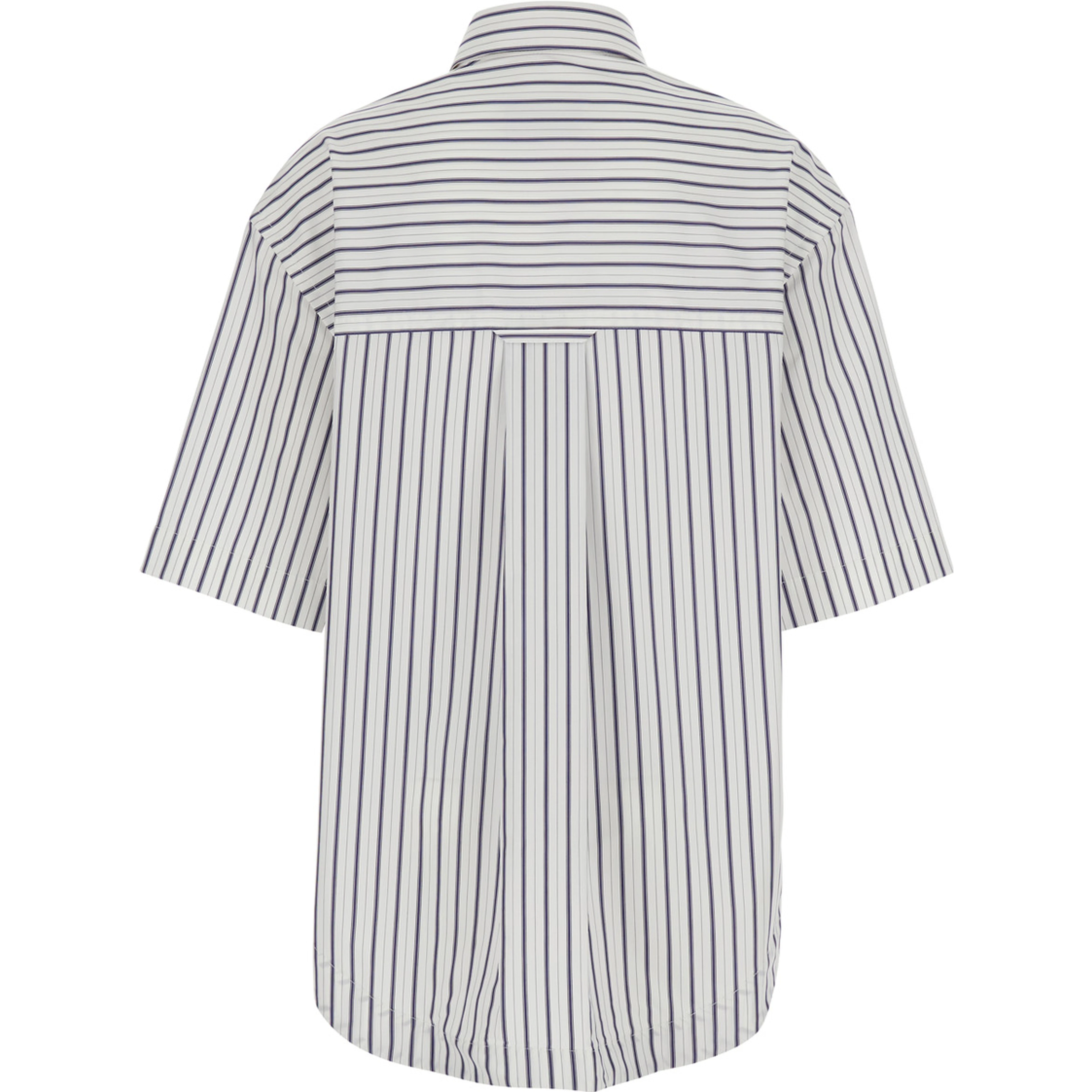 White Shirt with classic collar and all-over striped pattern in cotton for women