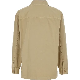 Beige Shirt with Classic Collar and Cassandre Embroidery on the Front in Cotton for Men