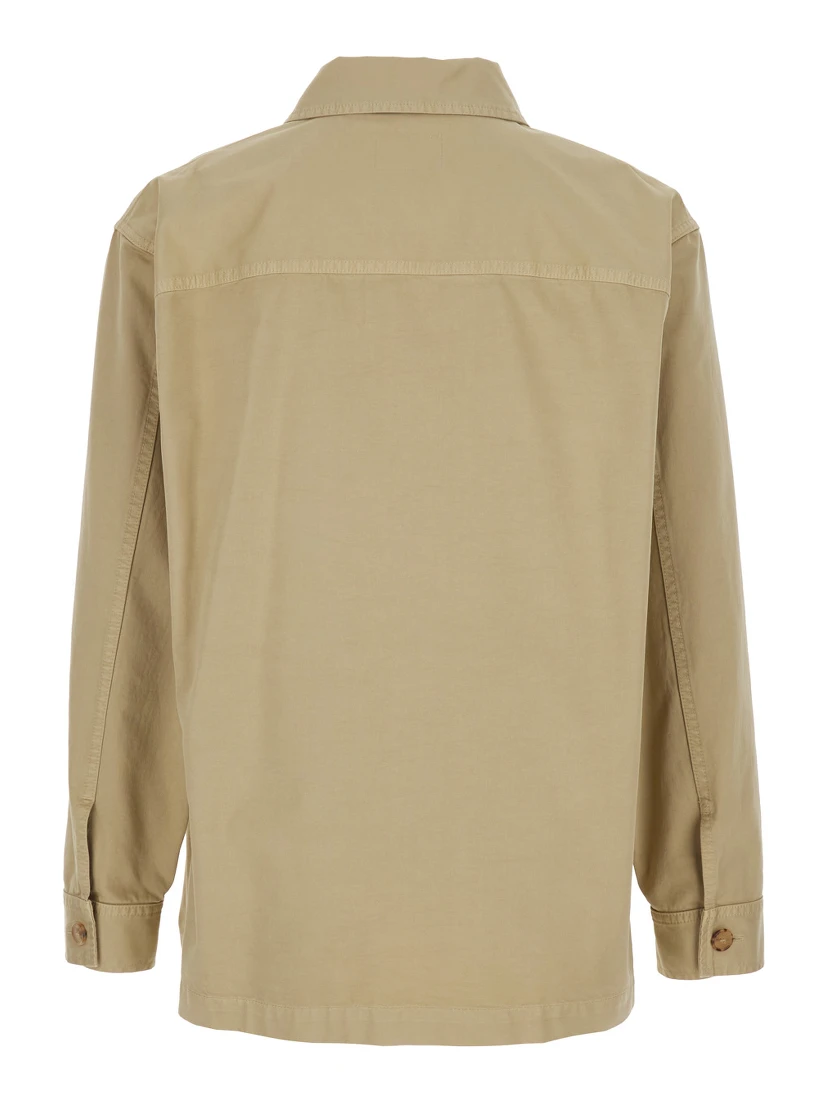 Beige Shirt with Classic Collar and Cassandre Embroidery on the Front in Cotton for Men
