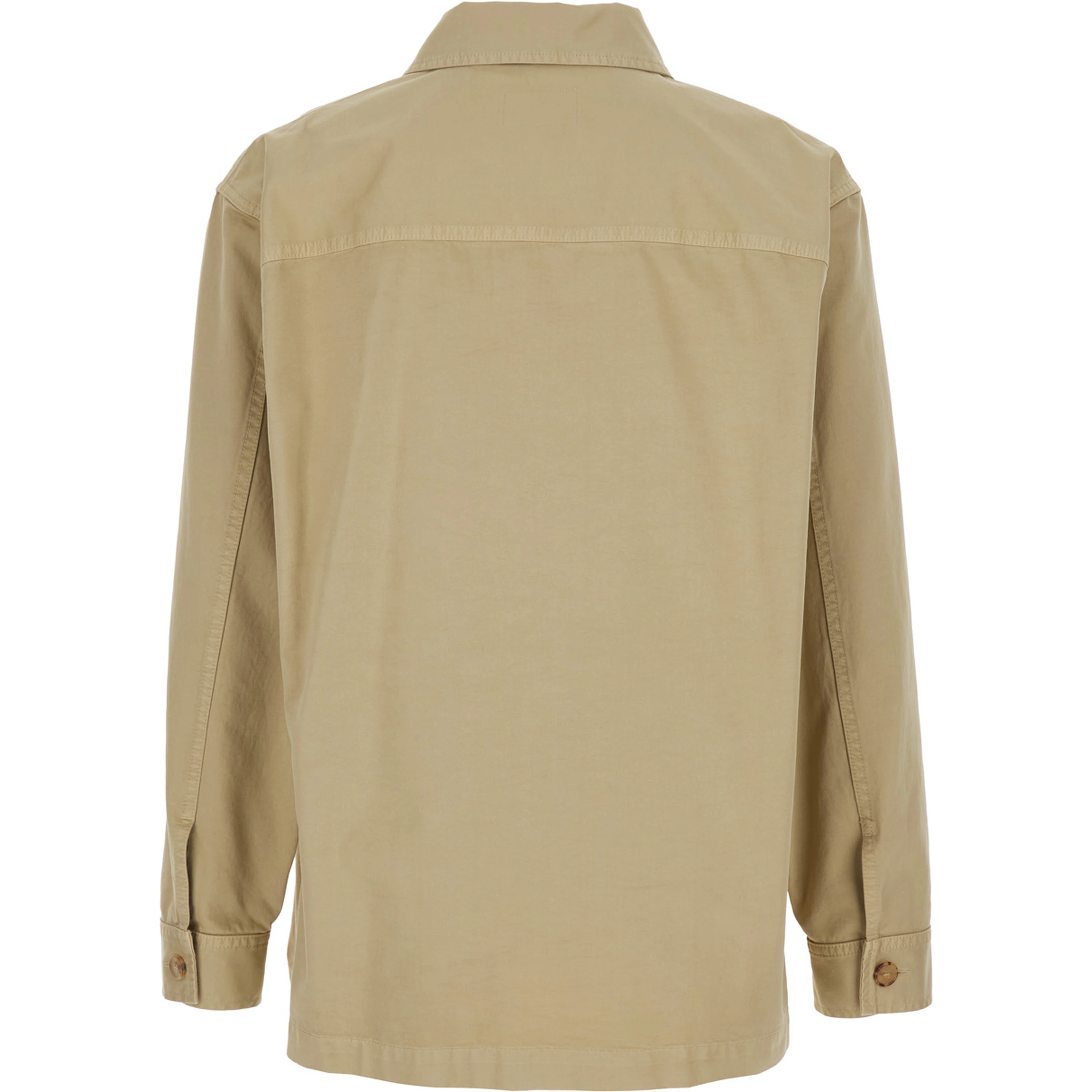 Beige Shirt with Classic Collar and Cassandre Embroidery on the Front in Cotton for Men