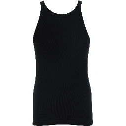 Black Sleeveless Top with Round Neck and Logo Patch on the Front in Cotton for Men