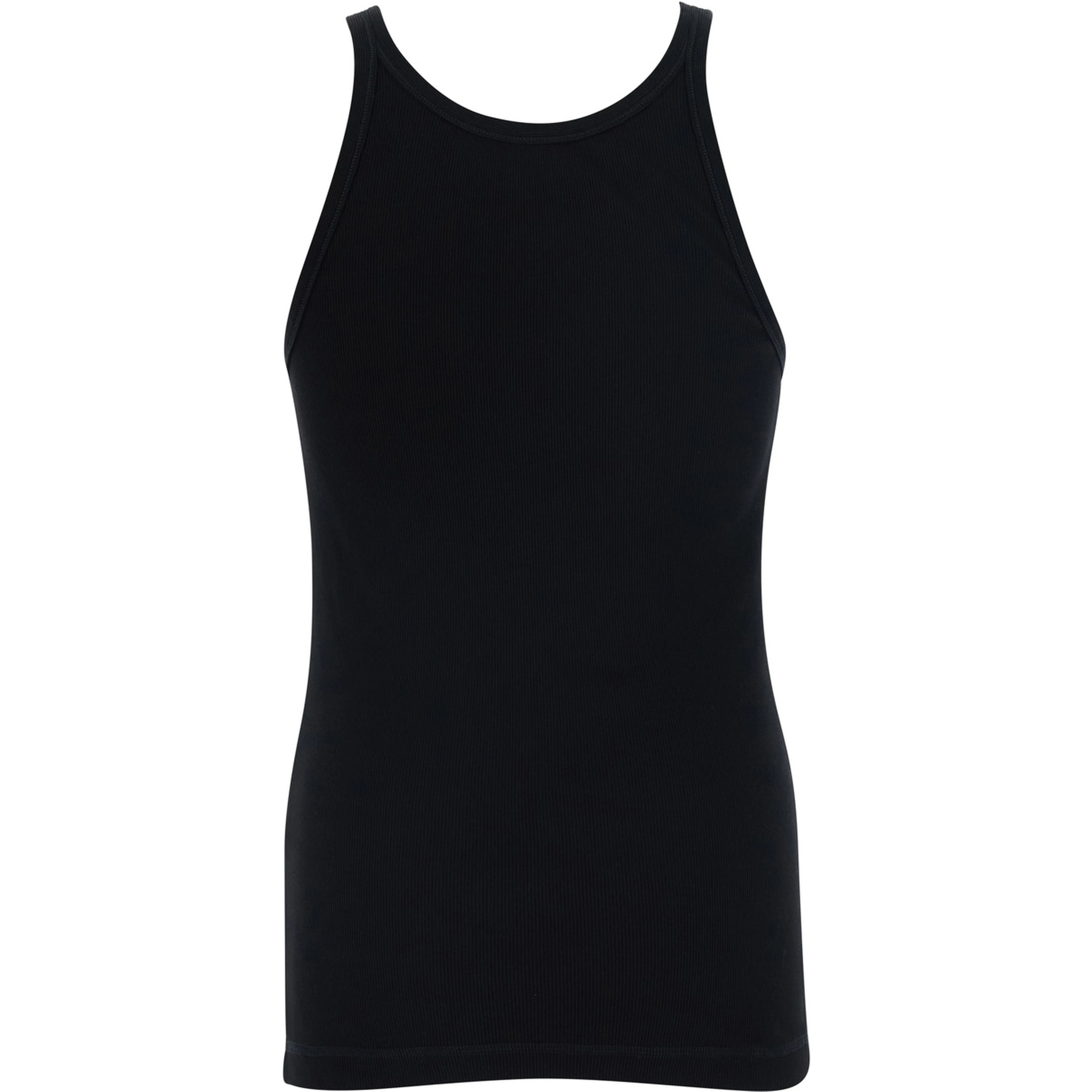Black Sleeveless Top with Round Neck and Logo Patch on the Front in Cotton for Men