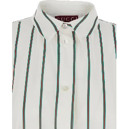 White Shirt with Classic Collar and All-Over Web Motif In Jacquard Silk for Women