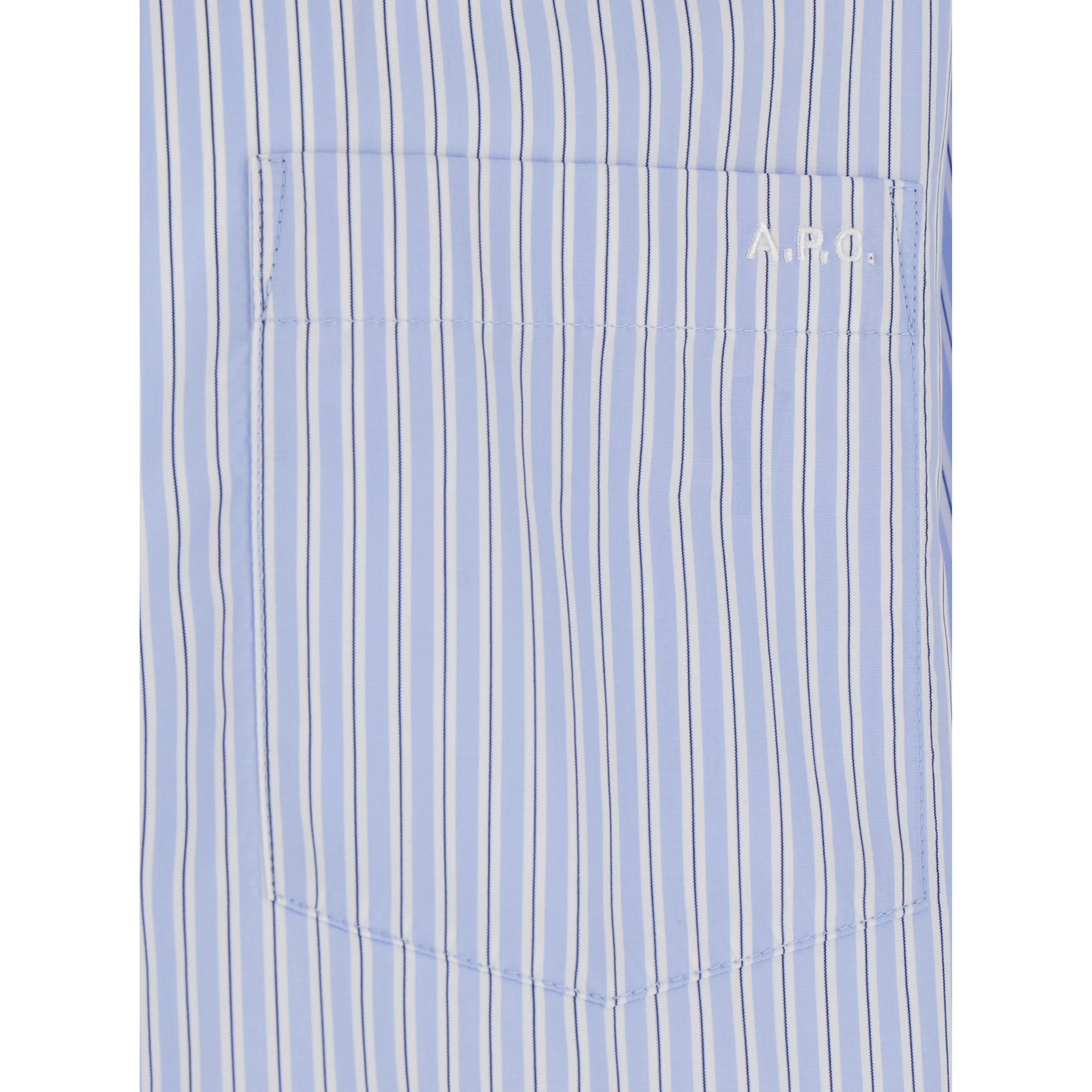 Light Blue Long-Sleeved Shirt with Classic Collar and Striped Motif in Cotton for Men