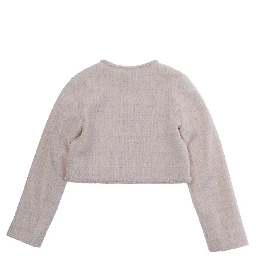 Pink Jacket with Round Neck and Tweed Effect Design in Cotton Blend for Girls