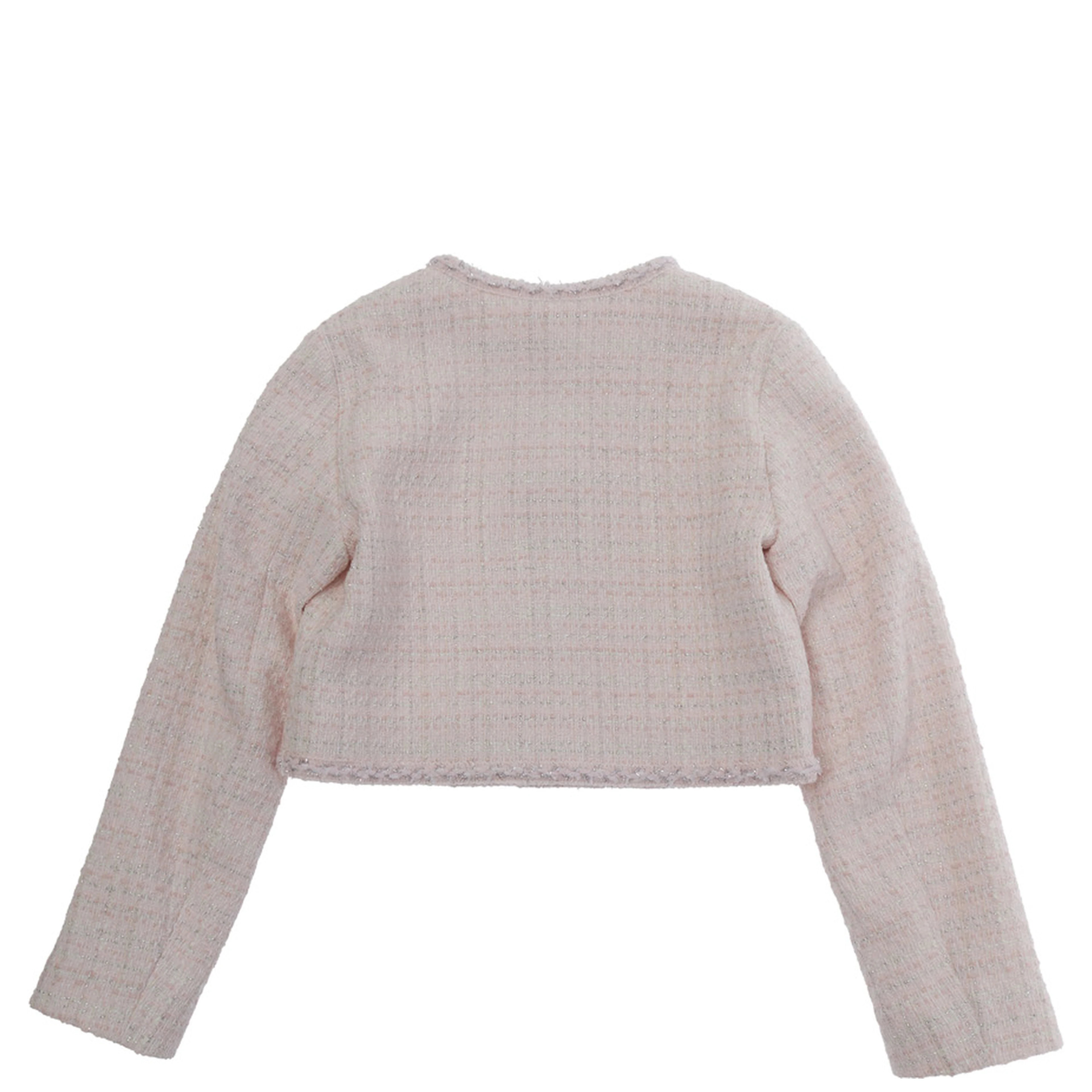 Pink Jacket with Round Neck and Tweed Effect Design in Cotton Blend for Girls