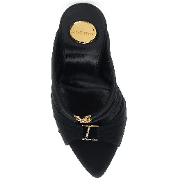 EMILIE Black Heeled Sandals with Cassandre Plate on the Front in Leather Woman