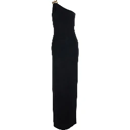 Black Long One-Shoulder Sleeveless Dress with Asymmetric Neckline in Viscose Blend for Women