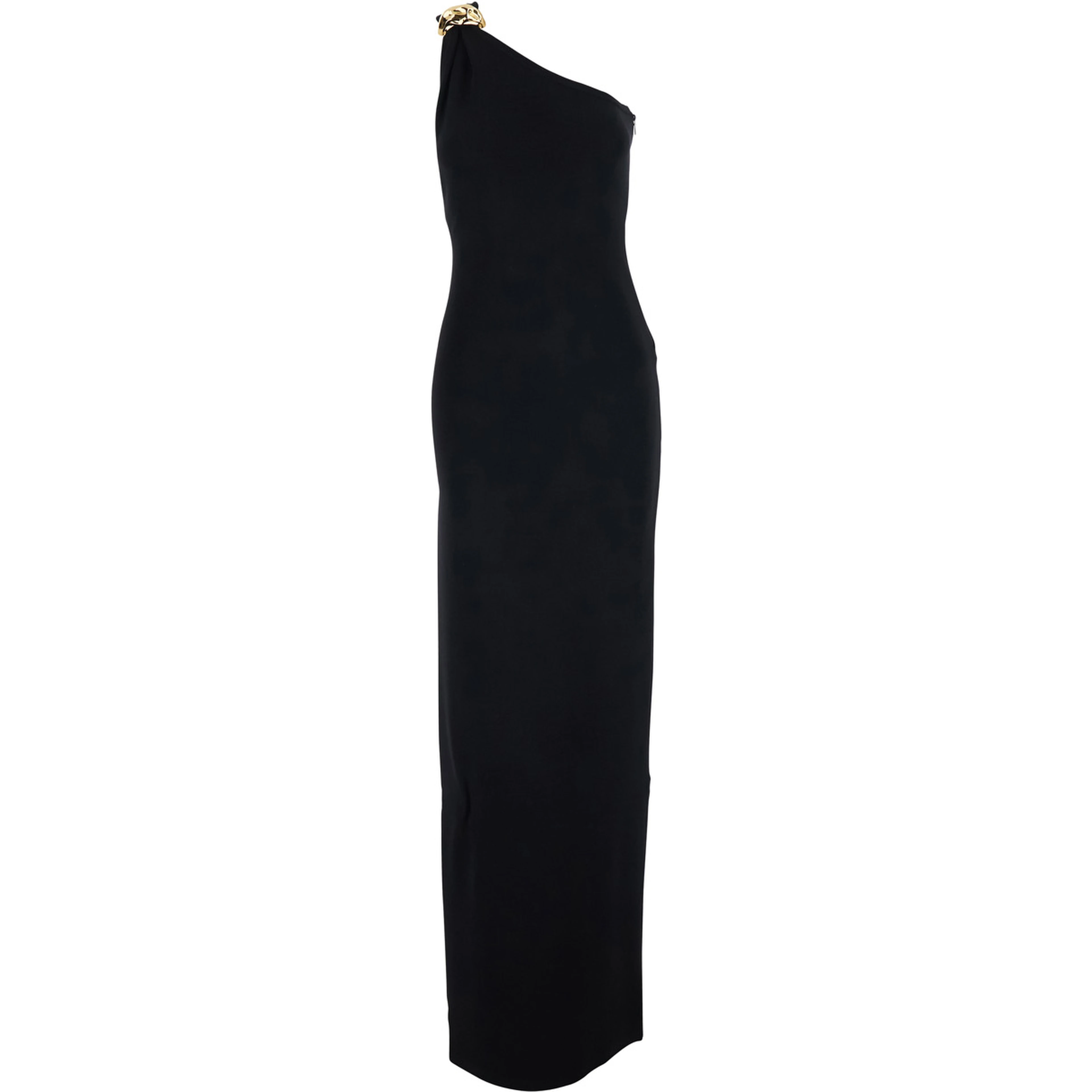 Black Long One-Shoulder Sleeveless Dress with Asymmetric Neckline in Viscose Blend for Women