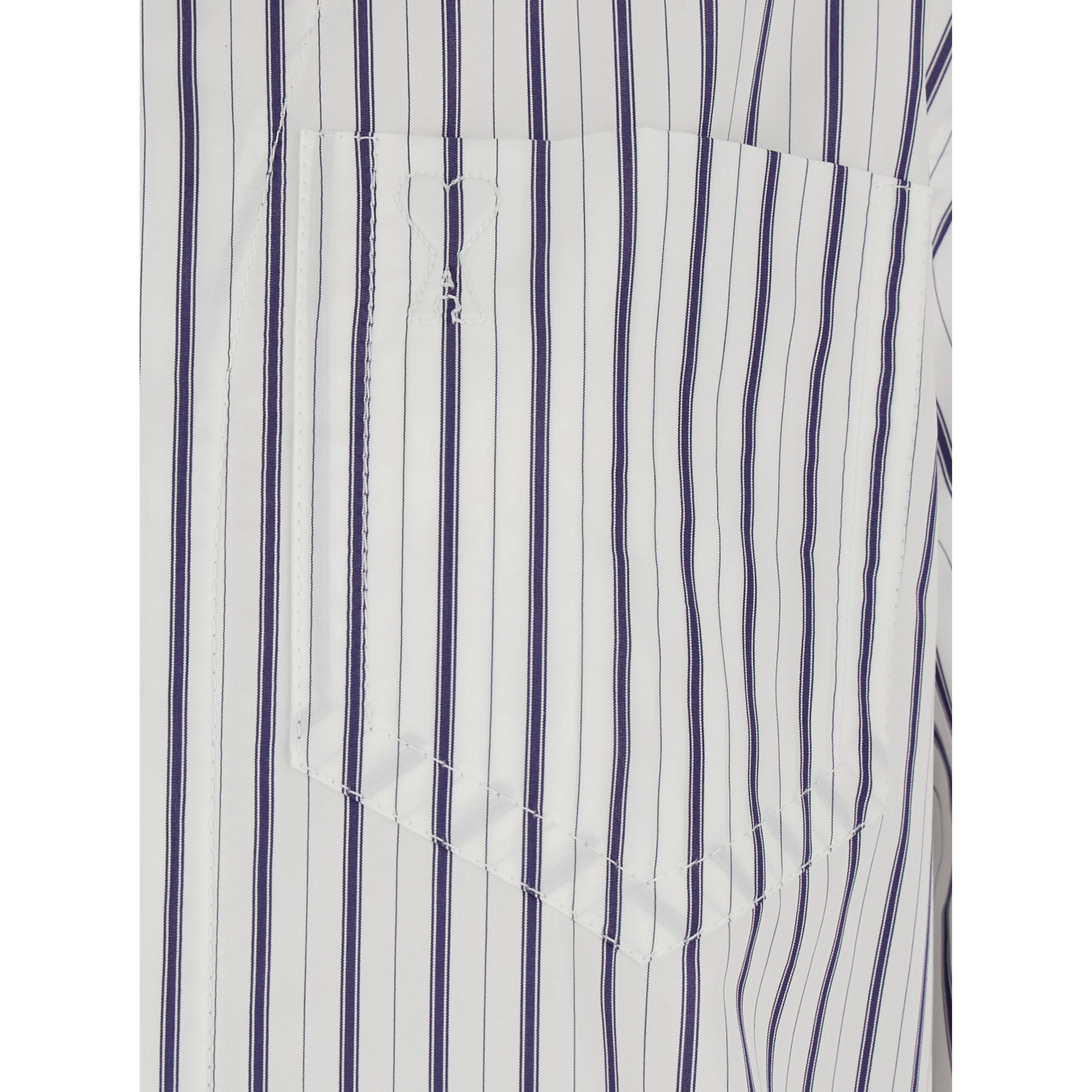White Shirt with classic collar and all-over striped pattern in cotton for women