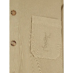 Beige Shirt with Classic Collar and Cassandre Embroidery on the Front in Cotton for Men