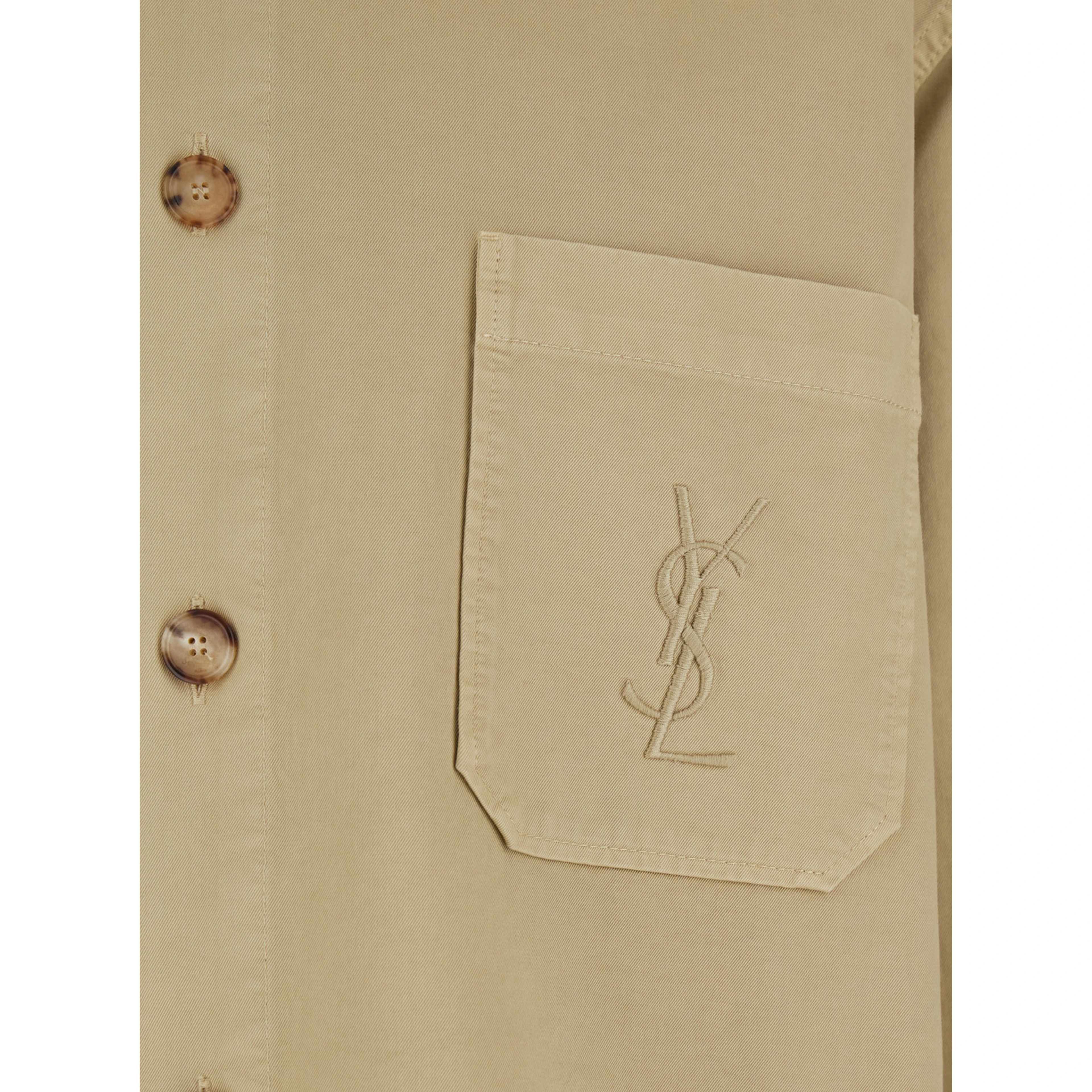 Beige Shirt with Classic Collar and Cassandre Embroidery on the Front in Cotton for Men