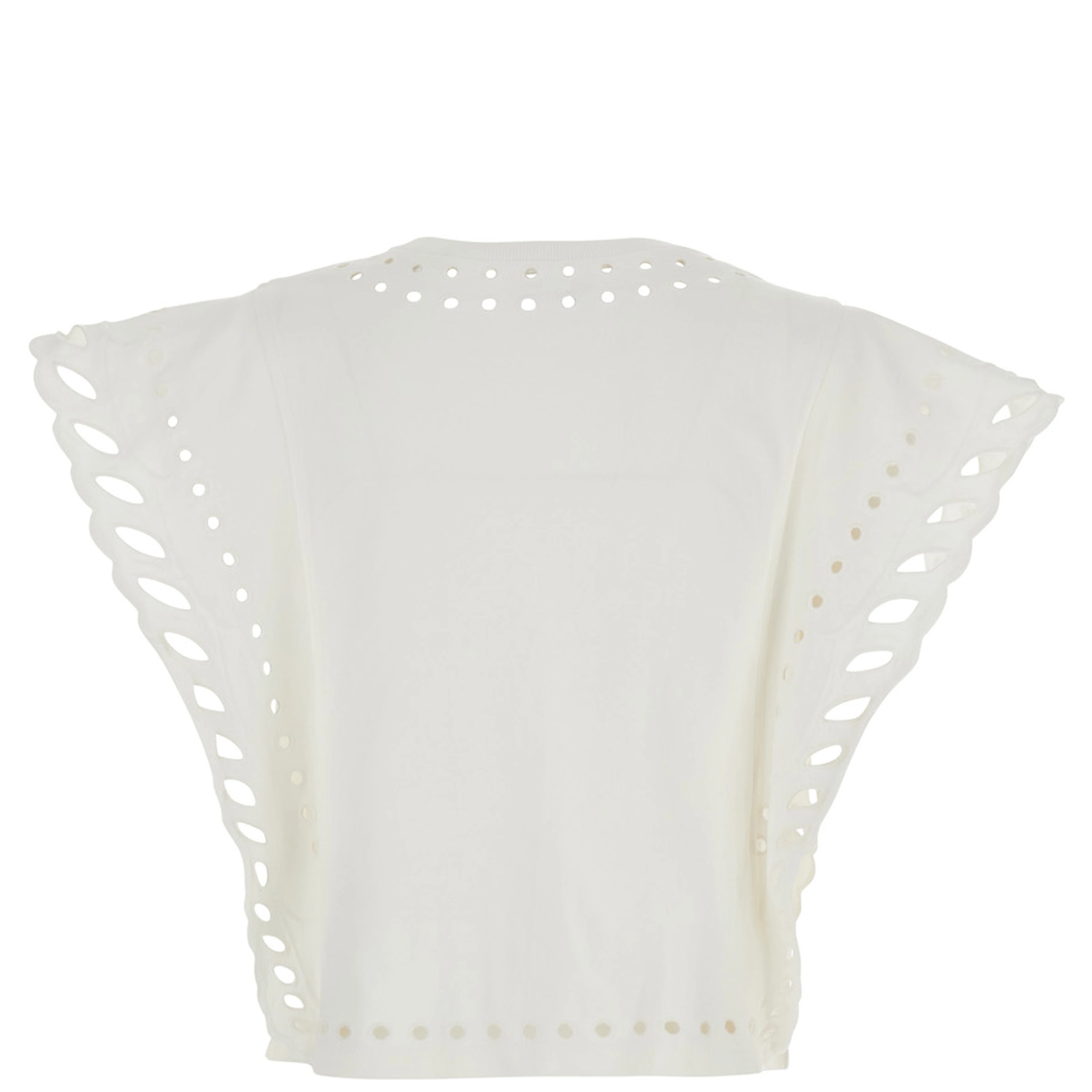 Odyle White Crew Neck Top with Cut-Out Details in Cotton for Women