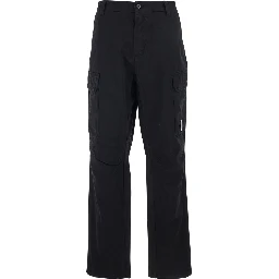 Black Cargo Pants with Logo Plate on the Side and Two Front Cargo Pockets In Cotton for Men