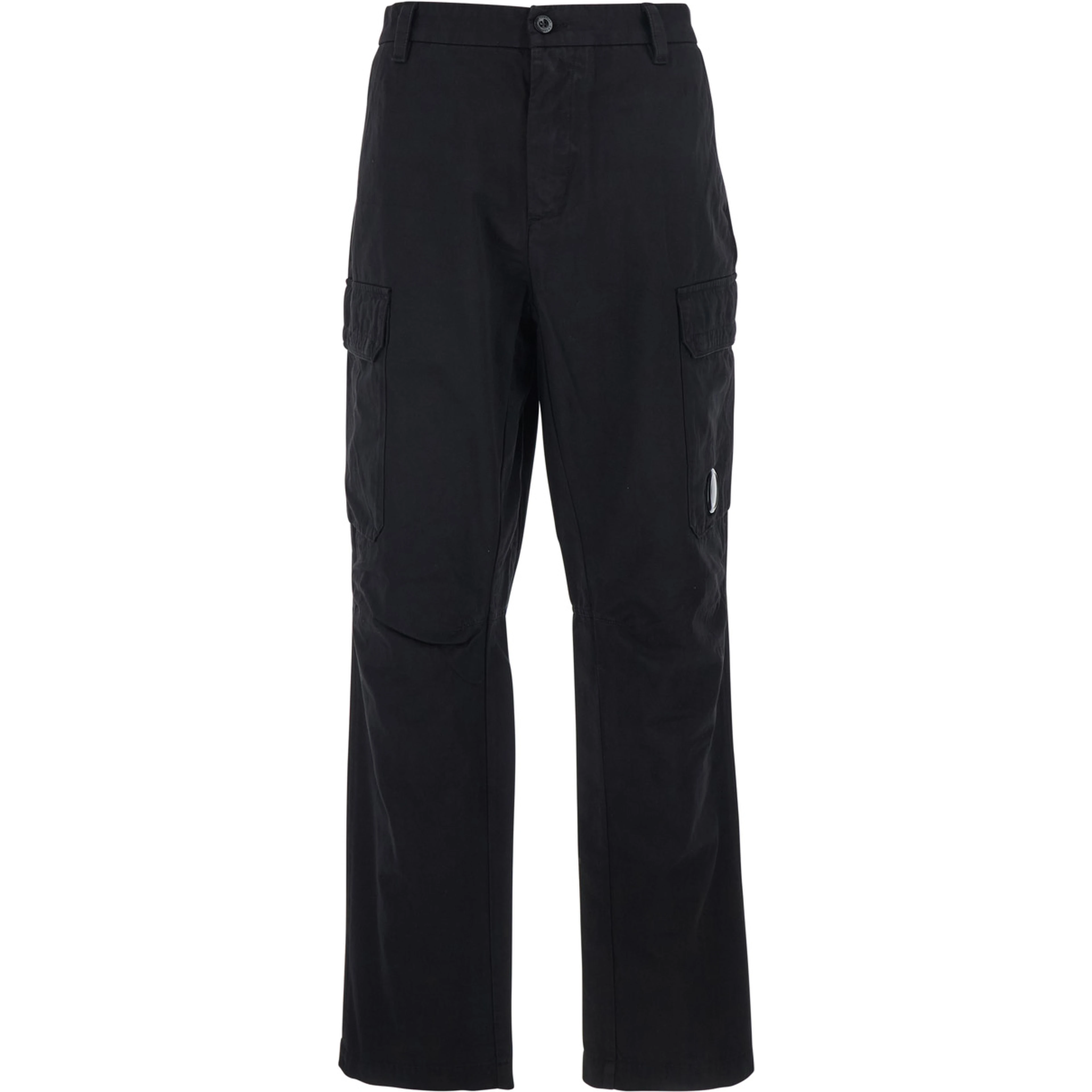 Black Cargo Pants with Logo Plate on the Side and Two Front Cargo Pockets In Cotton for Men