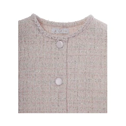 Pink Jacket with Round Neck and Tweed Effect Design in Cotton Blend for Girls