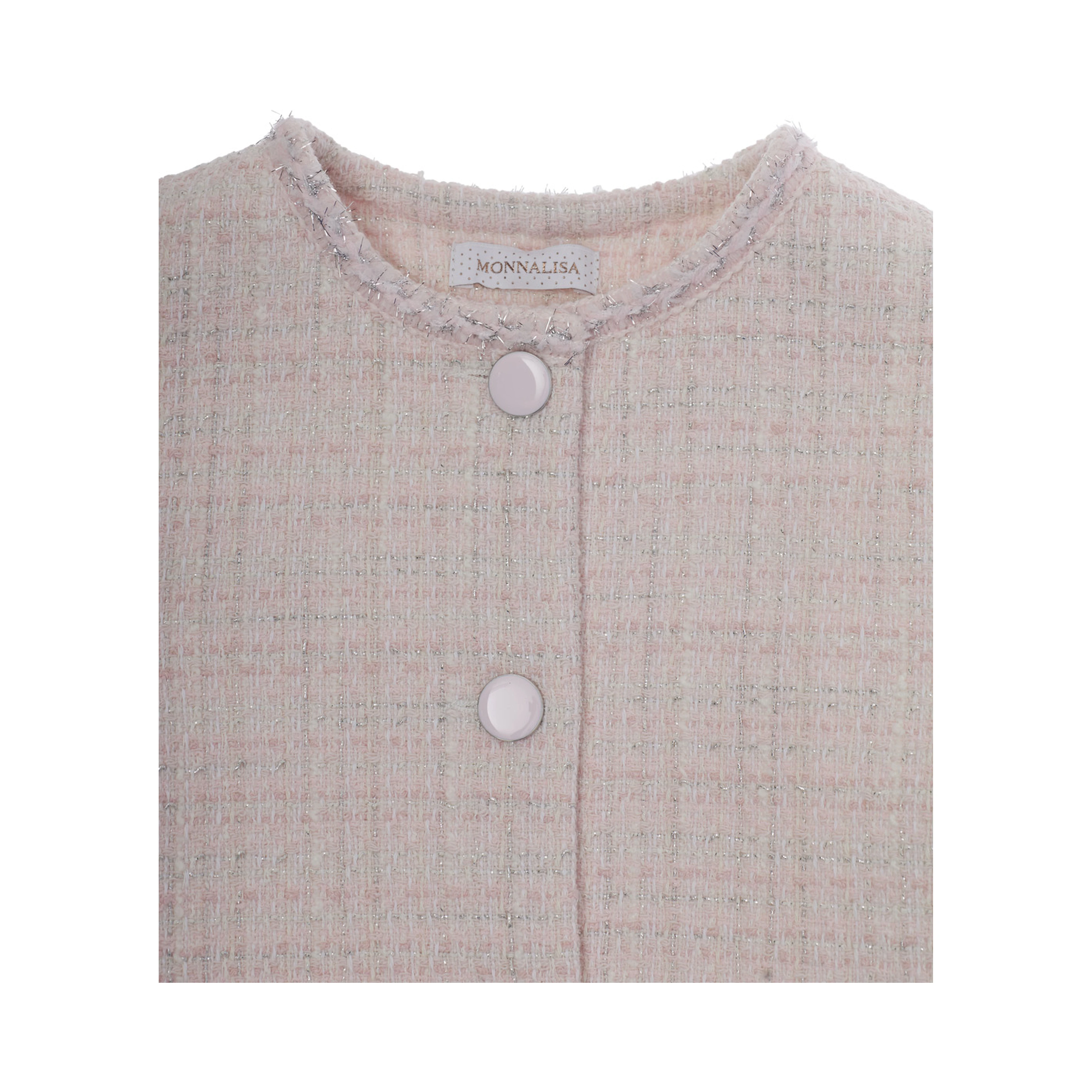 Pink Jacket with Round Neck and Tweed Effect Design in Cotton Blend for Girls