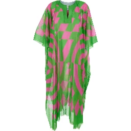 Multicolor Caftan with V-Neck and All-Over Geometric motif in fabric woman