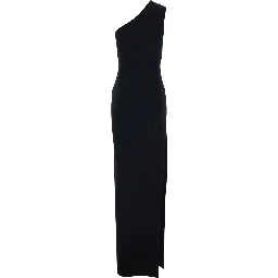 Black Long One-Shoulder Sleeveless Dress with Asymmetric Neckline in Viscose Blend for Women