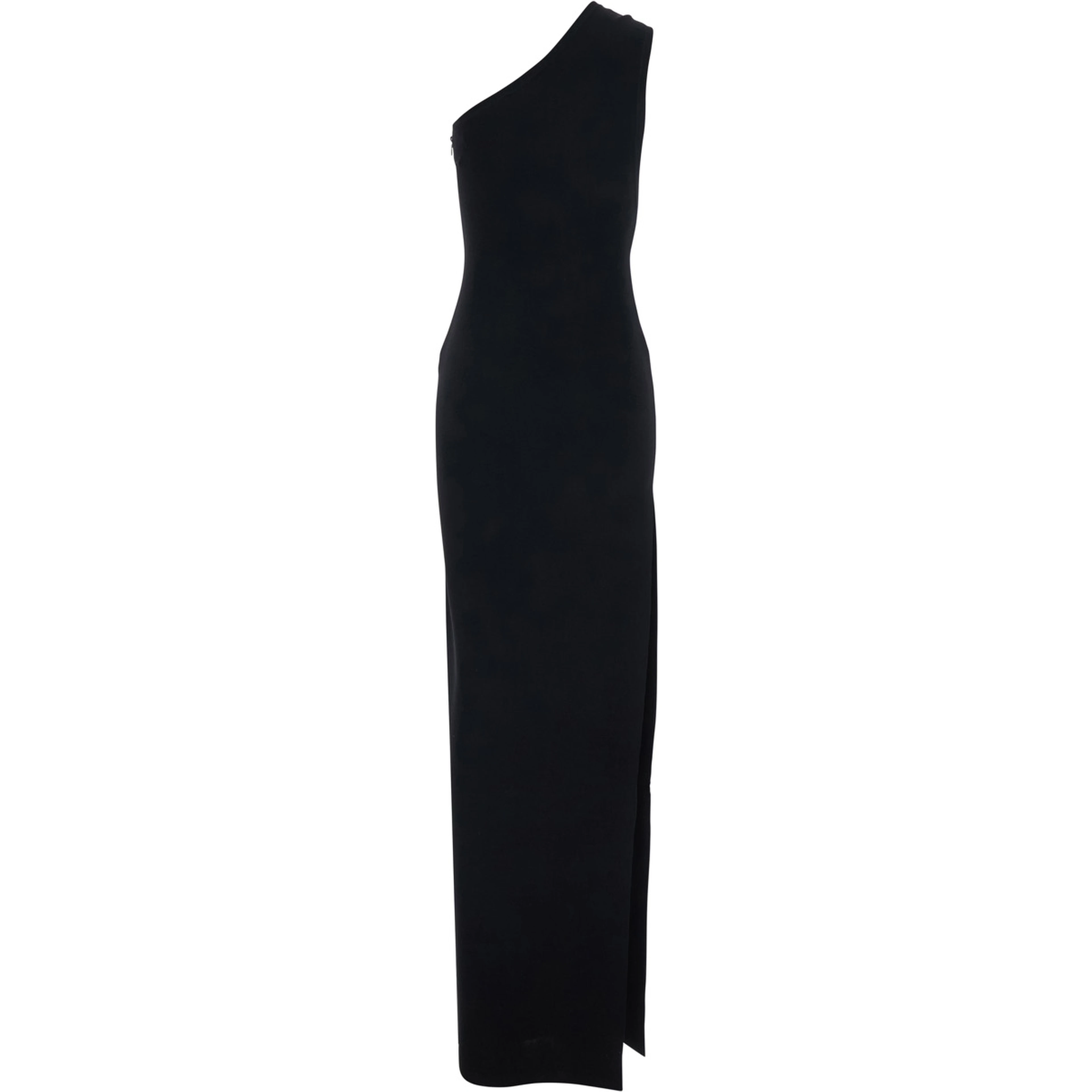 Black Long One-Shoulder Sleeveless Dress with Asymmetric Neckline in Viscose Blend for Women