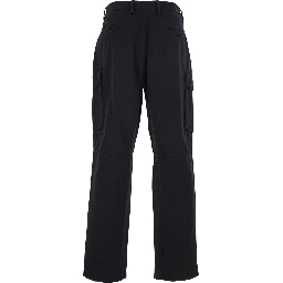 Black Cargo Pants with Logo Plate on the Side and Two Front Cargo Pockets In Cotton for Men