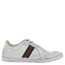 Coda White Low Top Sneakers with Web Detail on the Side in White Leather for Men